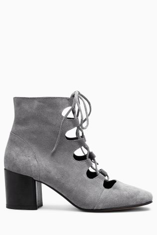 Suede Lace Up Block Heel Shoe Boots